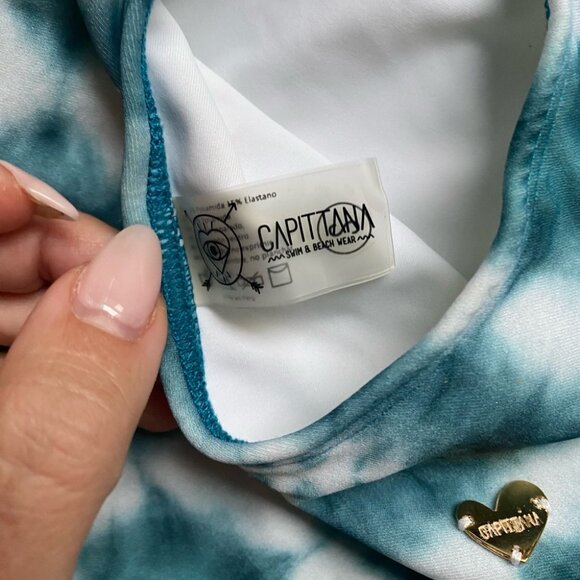 Capittana Aloha Swimsuit Blue White One Piece Monokini Bikini Halter Backless - Picture 11 of 16